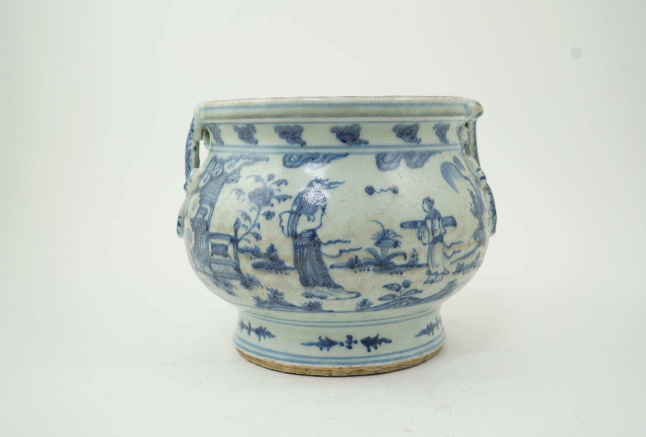 A Chinese blue and white bulbous jar, Ming-style, top 22cm diameter